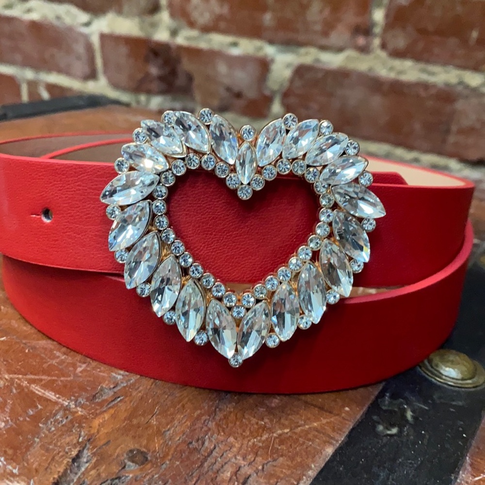 Red Rhinestone Heart Belt